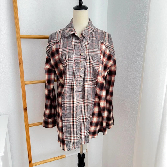 Free People Wildfire Plaid Top Blouse Shirt Flannel Oversized Slouchy Cotton - Picture 14 of 14